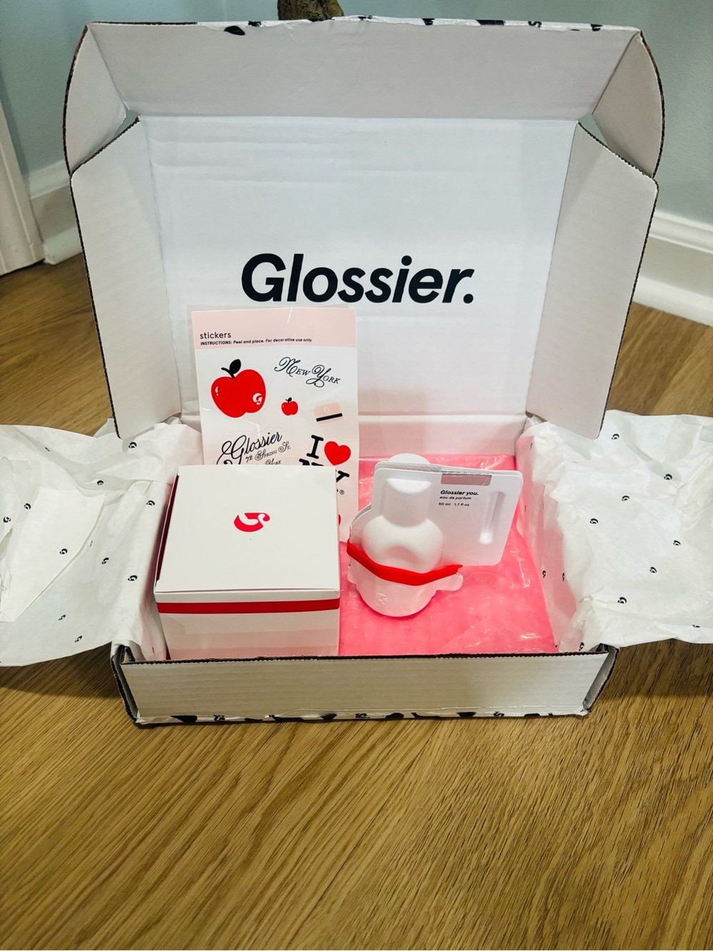Glossier Moisturizer Set in White with Red Accents